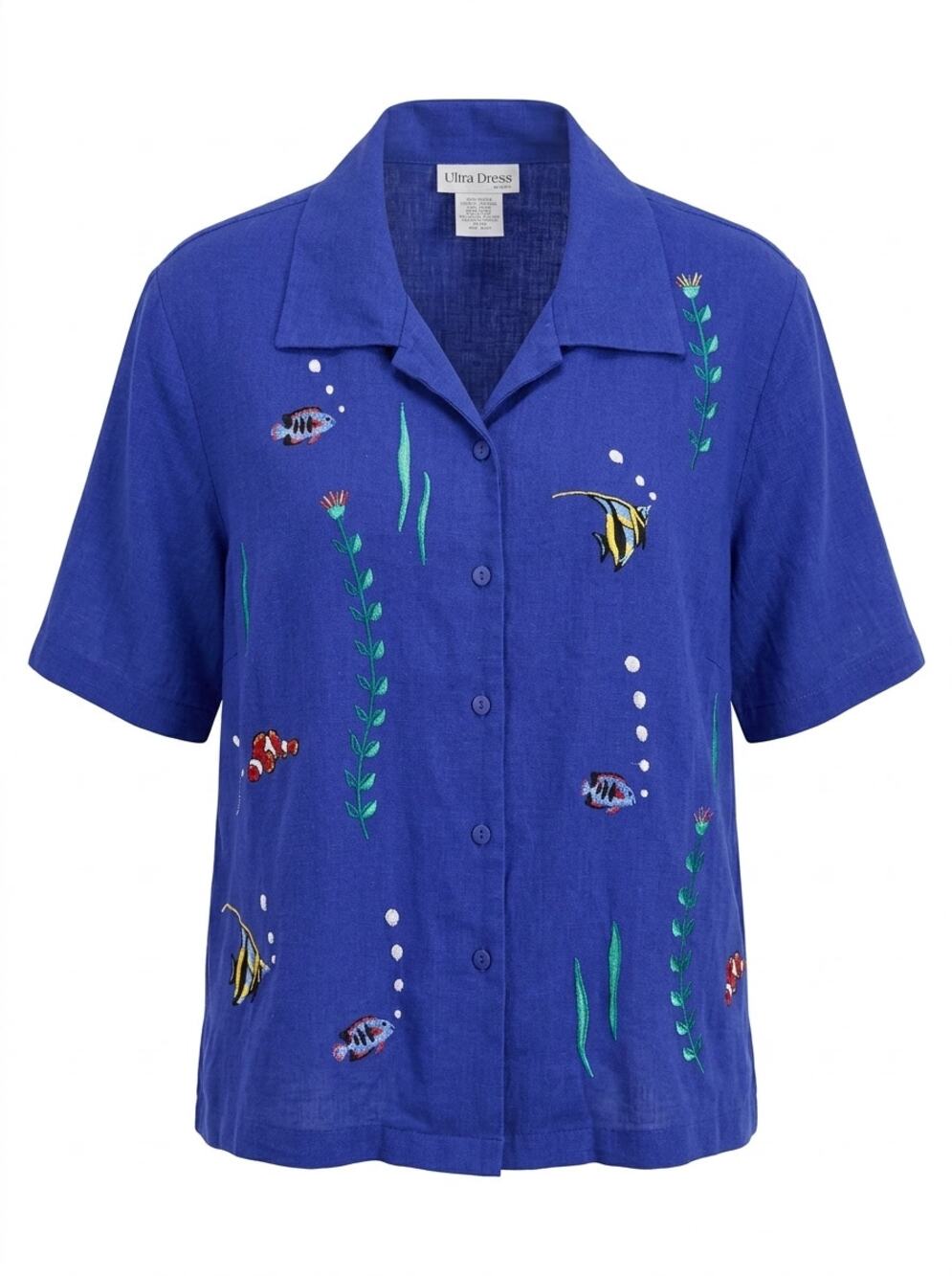 Vintage Ultra Linen Blend Blue Animal Print Button-Up Shirt Women Size 22W